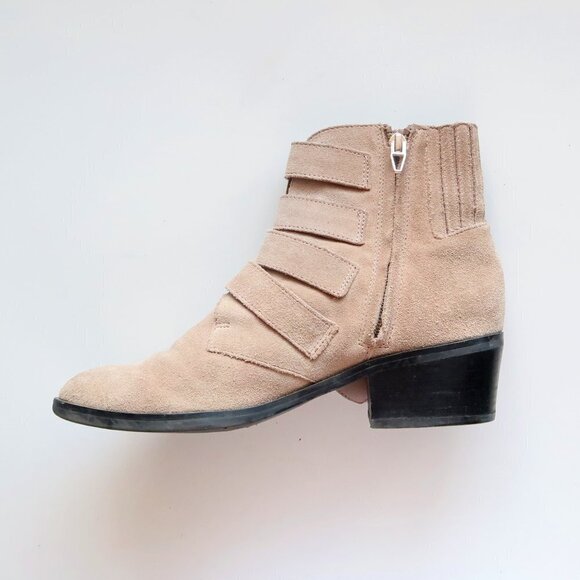 Dolce Vita Beige Suede Leather Almond Toe Block Heel Ankle Boots / Booties 7 - Picture 5 of 15